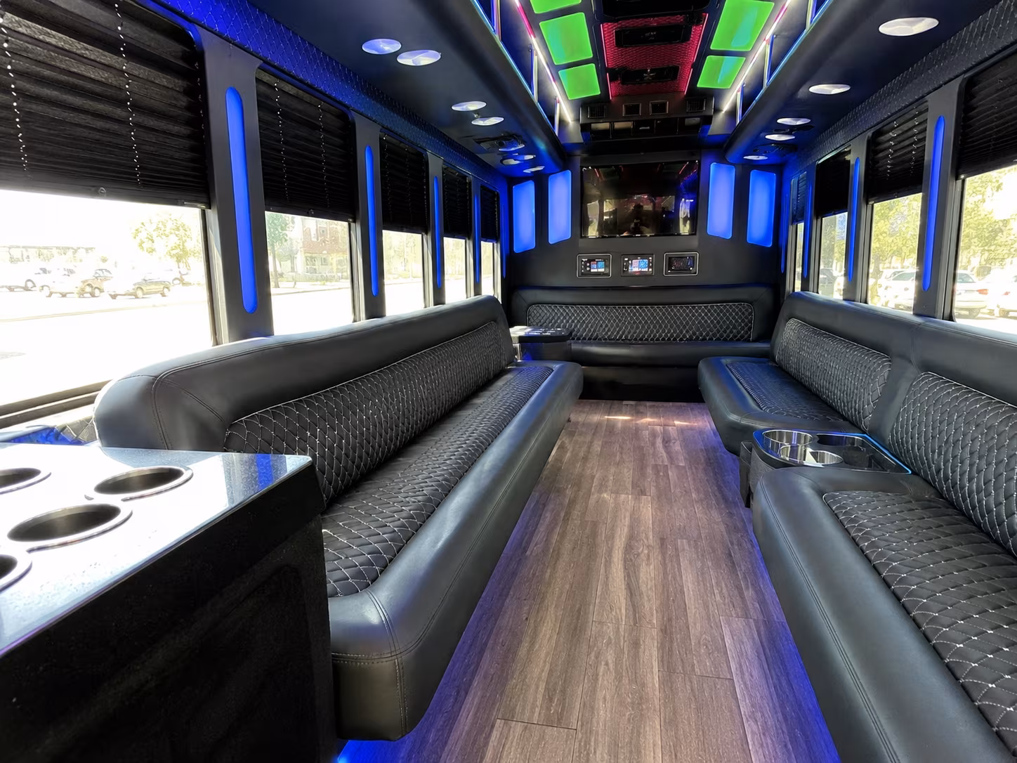 santa monica 15 passenger party bus inside