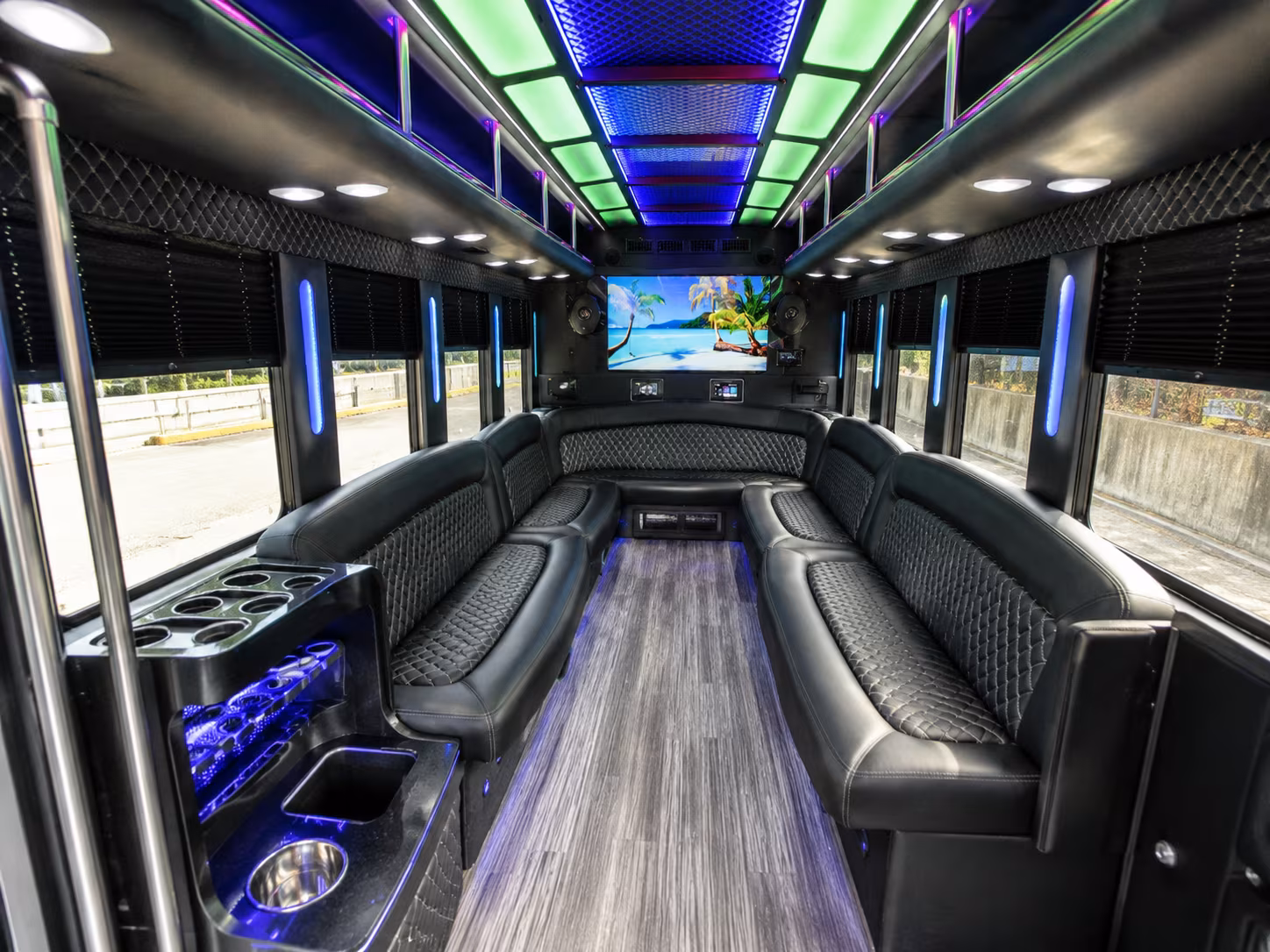 santa monica 18 passenger party bus inside