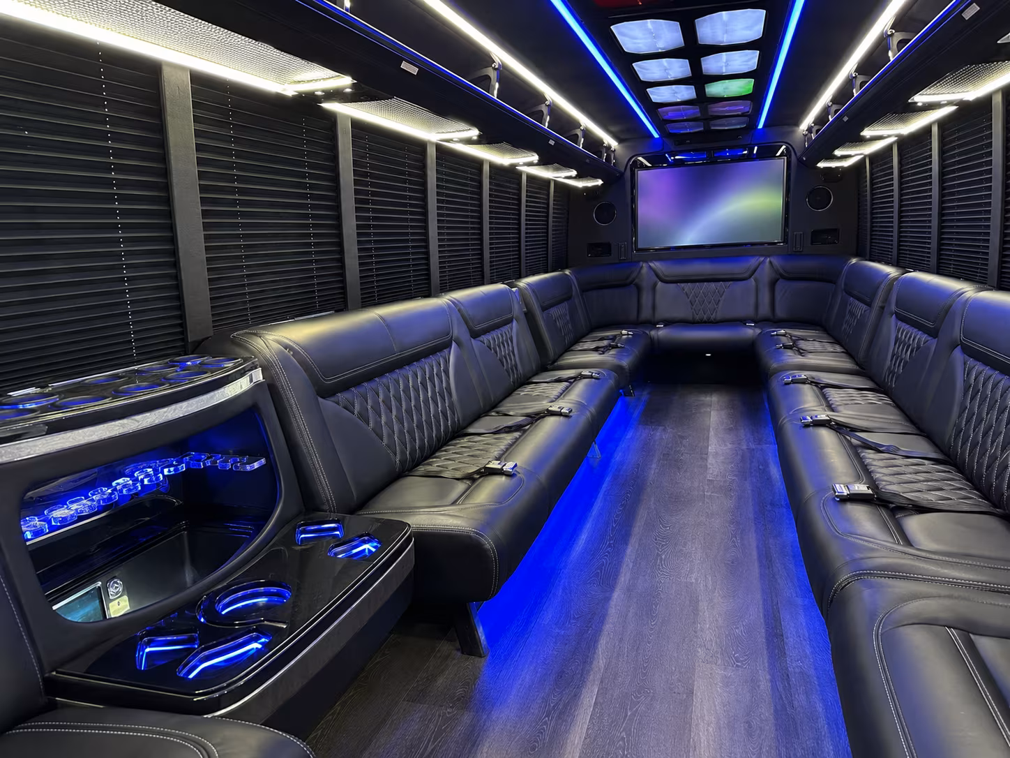 santa monica 20 passenger party bus inside