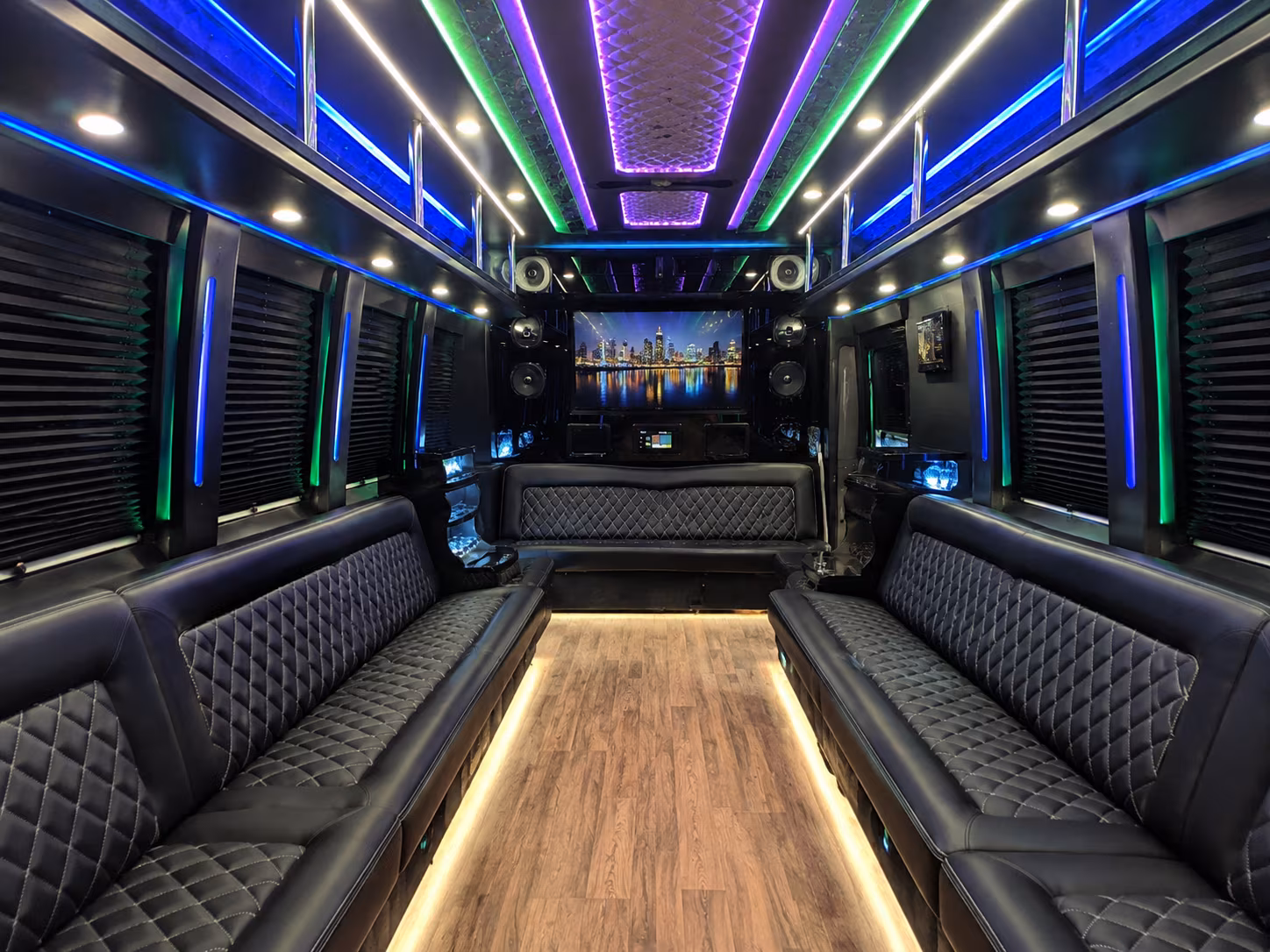 santa monica 25 passenger party bus interior