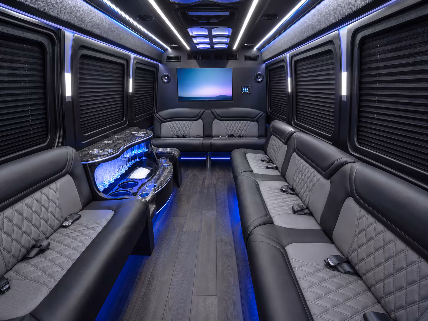 santa monica 30 passenger party bus interior