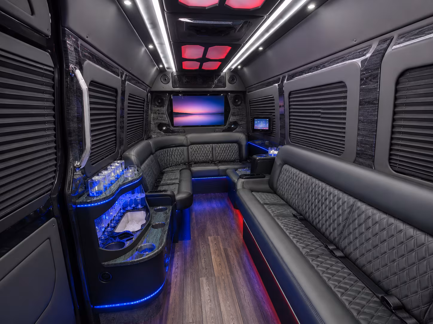 santa monica 40 passenger party bus inside