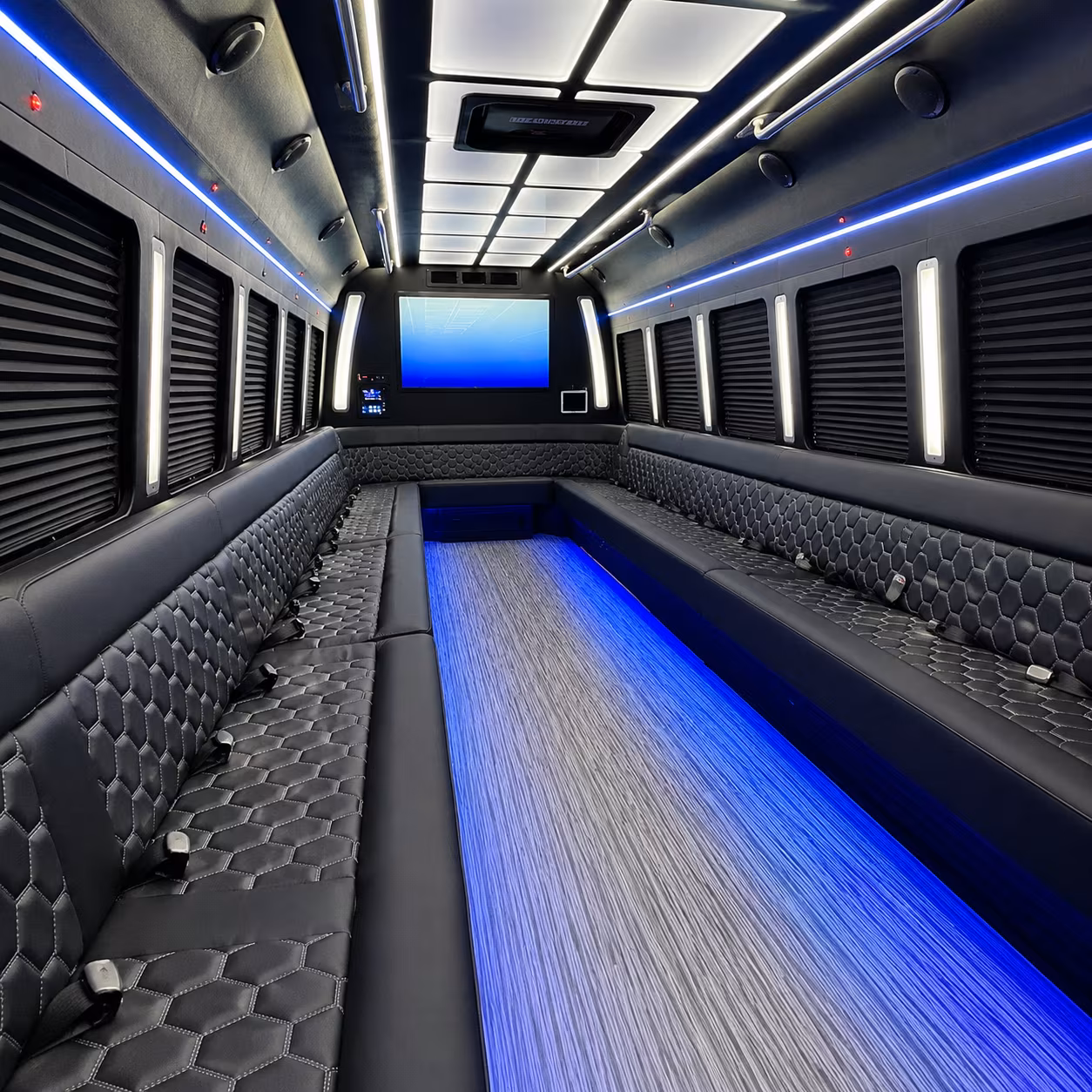 santa monica 50 passenger party bus inside